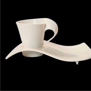 Artisano Elegant White Mug and Saucer Set of 2